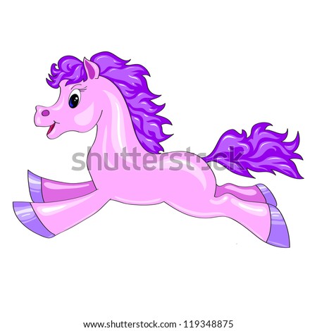  Vector pony. Little fantasy pink horse with pink hair. Cute character. Child illustration Isolated. Print for t-shirts and bags