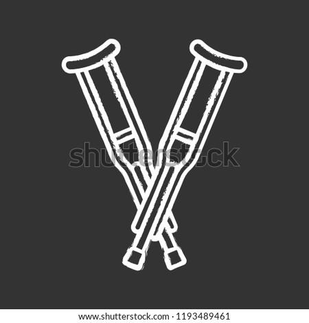 Axillary crutches chalk icon. Underarm crutches. Mobility aid. Isolated vector chalkboard illustration
