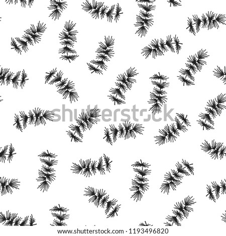 Seamless fir branch pattern for merry Christmas decoration. Winter holiday hand drawn coniferous background. Vector isolated illustration.