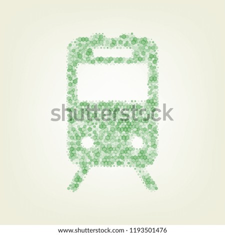 Train sign. Vector. Green hexagon rastered icon and noised opacity and size at light green background with central light.
