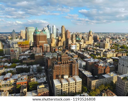 Aerial view of downtown Brooklyn. New York City. Brooklyn is the most populous of New York's five boroughs. Traditional building in Brooklyn Heights
