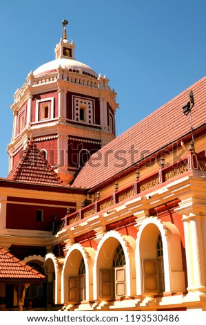 Image of the famous ancient Shantadurga Temple located in the Indian state of Goa