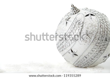 Silver Christmas bauble on the white background