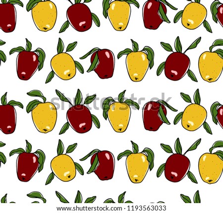 Vector seamless pattern with hand drawn apples. Beautiful food design elements. Ink drawing, perfect for prints and patterns