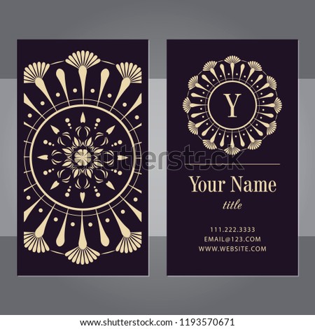A business card with a mandala and a monogram. Vector illustration.