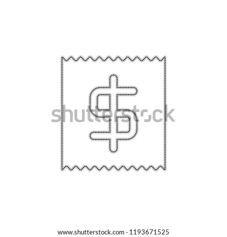 Receipt with dollar symbol. Dotted outline silhouette with shadow on white background