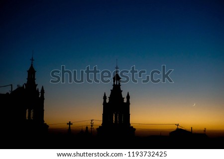 Imagine with the colorful sky and silhouette of a Church that is seen in the sunset light