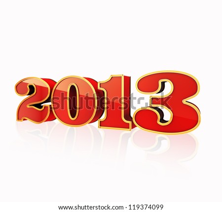 3D render 2013 Text, red and gold in White Background