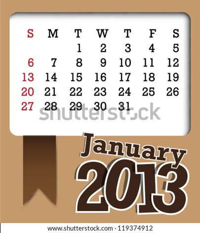 January 2013 retro vector illustration calendar template design