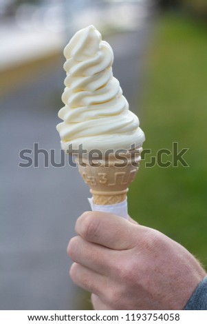 Traditional icelandic soft serve ice cream cone vanilla