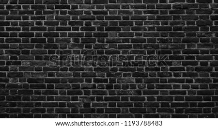 Panoramic Old Grunge Black and White Brick large Wall Background. Abstract  Brickwall Texture Close up. Monochrome Background. Wide Angle Wallpaper or Web banner With Copy Space for design