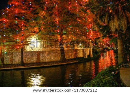 Holiday lights along the San Antonio Riverwalk