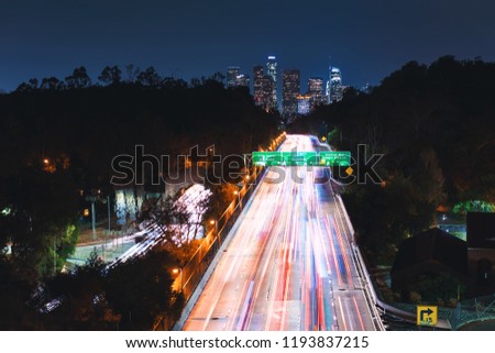 Aerial view of the highway leading to Downtown Los Angeles, CA