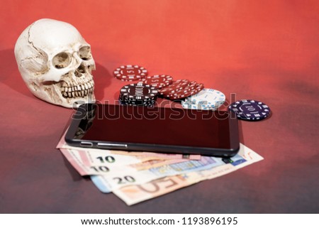 Casino abstract photo. Poker game on red background.  Theme of gambling.