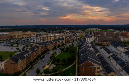 Aerial view of typical American East Coast real estate townhouse community in Maryland