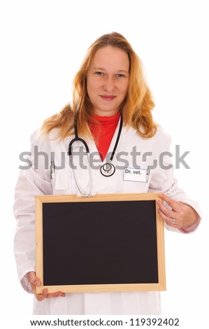 veterinarian with empty sign / veterinarian