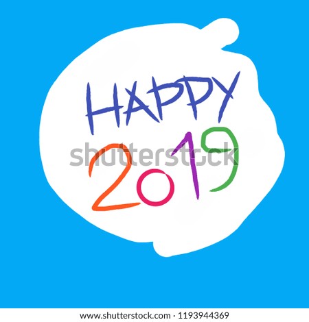  happy 2019 on​ white​ and​ blue​ background