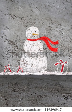Christmas, new year, picture on the wall, snowman in the snow, winter, gifts