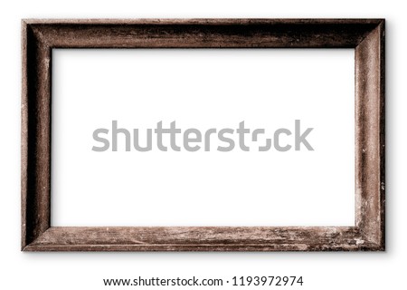Dark brown wood picture frame isolated on white background