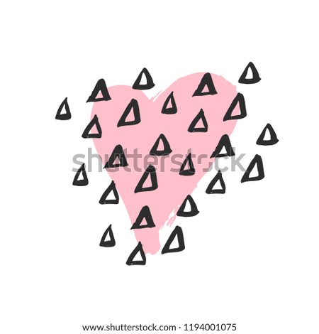 Vector hand drawn heart. Pink love symbol. Isolated, clip art. Brush, ink. Decor element for Valentine's day card, pattern, poster, label, sticker, postcard and print.