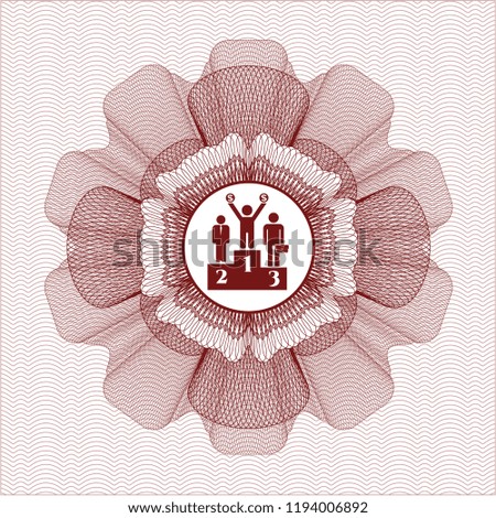 Red abstract linear rosette with business competition, podium icon inside