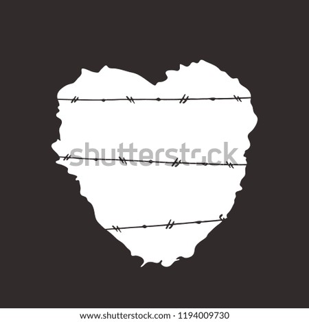 White heart on the dark background. Hand drawn love symbol. Vector isolated, clip art. Brush, ink. Decor element for Valentine's day card, pattern, poster, label, sticker, postcard and print. 