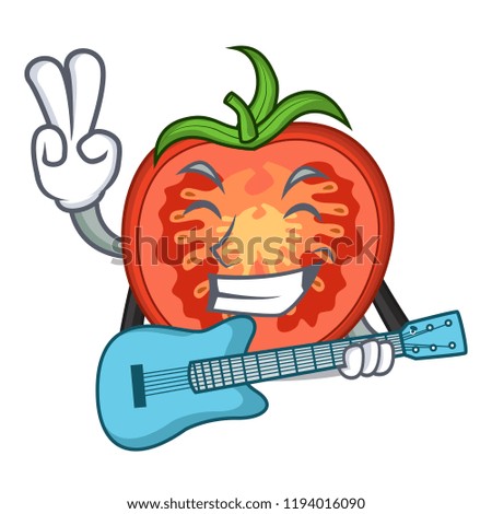 With guitar cartoon fresh tomato slices for cooking