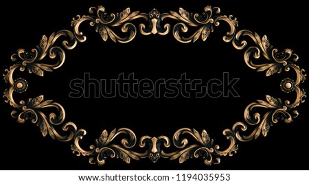 Bronze ornament on a black background. Isolated. 3D illustration