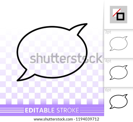 Speech bubble thin line icon. Outline comic tell sign. Chat linear pictogram with different stroke width. Simple vector transparent symbol. Clean web banner editable stroke icons without fill