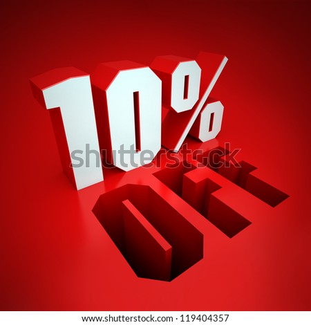 10% off, percent in white letters on a red background