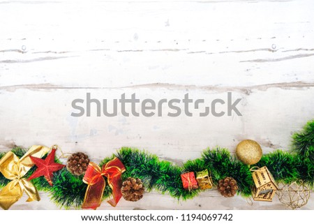 christmas decoration over lights wood background