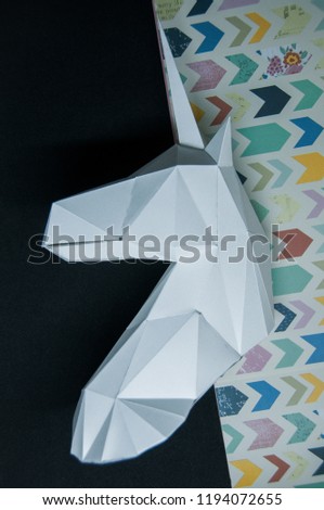 unicorn white paper on background, modern minimalist art