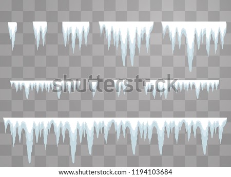 Set of icicles on a transparent background. Winter icicles with snow on a transparent background. Royalty-Free Stock Photo #1194103684