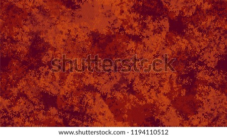 Halftone Dots in Grunge Broken Brush Style. Rough Grungy Pattern Design. Polka Dots Style Texture. Orange and Brown Noise Fashion Print Design Background.