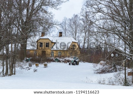 country house in snowy forest