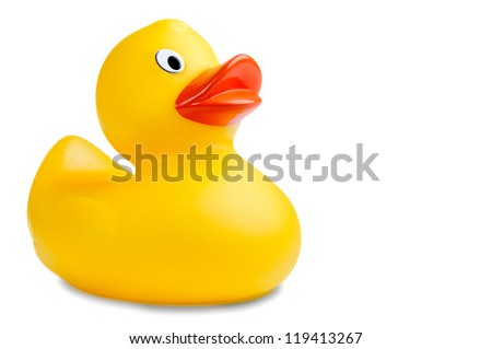 image of a cute rubber duckling on white