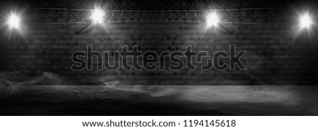 Background of empty room with spotlights and lights, abstract background with neon glow