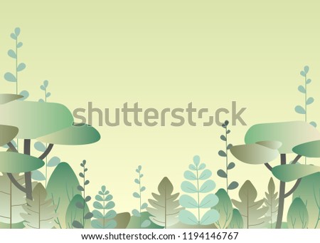 Green forest, jungle, exotic trees, park. Flat design illustration. Green color space