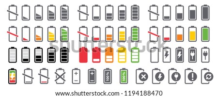 Battery charging point, charge indicator. Level battery Energy powerfully full. Power low up status batteries logo. Charge level empty loading. Alkaline tags. Electric e bike or car icon. mobile plug. Royalty-Free Stock Photo #1194188470