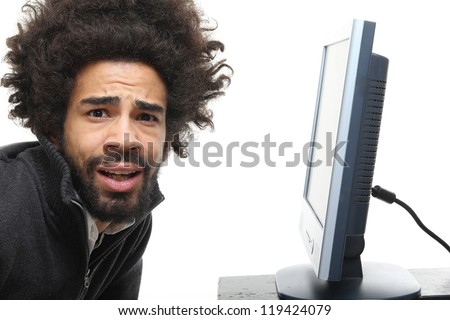 Afro man and his computer