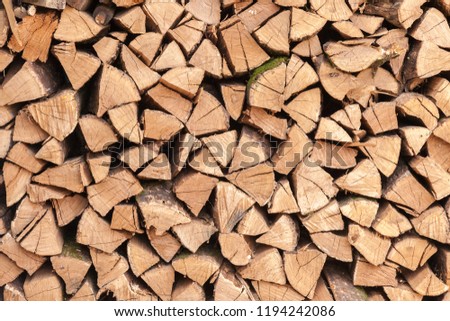 Oak firewood stacked in a pile.