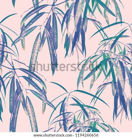 Exotic leaves seamless pattern. Watercolor background. Hand painted illustration.