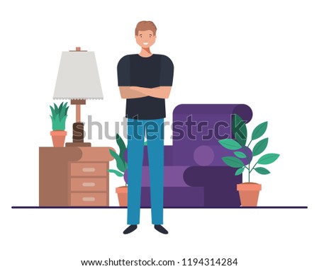 young man in living room avatar character