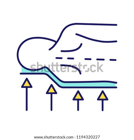 Orthopedic mattress color icon. Anatomic memory foam mattress. Orthopedic spine support. Correct sleeping position. Isolated vector illustration