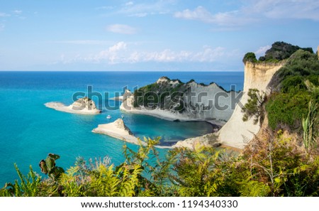 Beautiful blue sea and rocks against the blue sky at Corfu, Greece