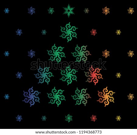 Christmas card with colorful snowflakes.
