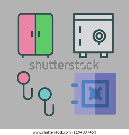 closet icon set. vector set about safebox, hanger and wardrobe icons set.