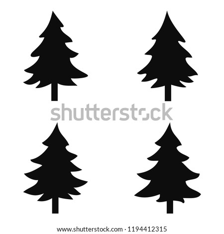 Set Of Conifer Trees. Silhouettes Isolated On White Background.