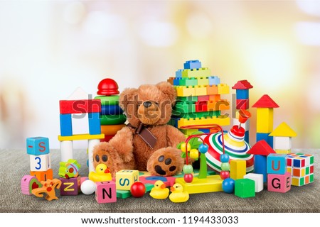 Toys collection isolated on  background Royalty-Free Stock Photo #1194433033