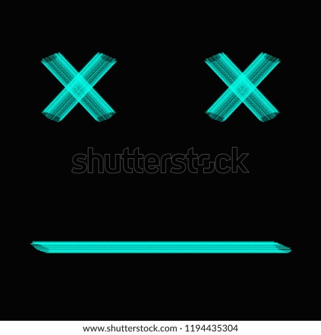 emoticon with crosses in place of blue eye on black background